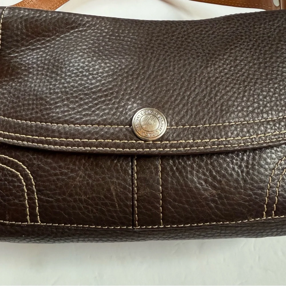 ❌SOLD🏷️Vintage COACH Brown Pebble Leather Shoulder Bag, "Chelsea" Flap Bag - Picture 8 of 12